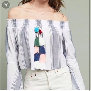 Anthropologie Lilka tasseled off shoulder top